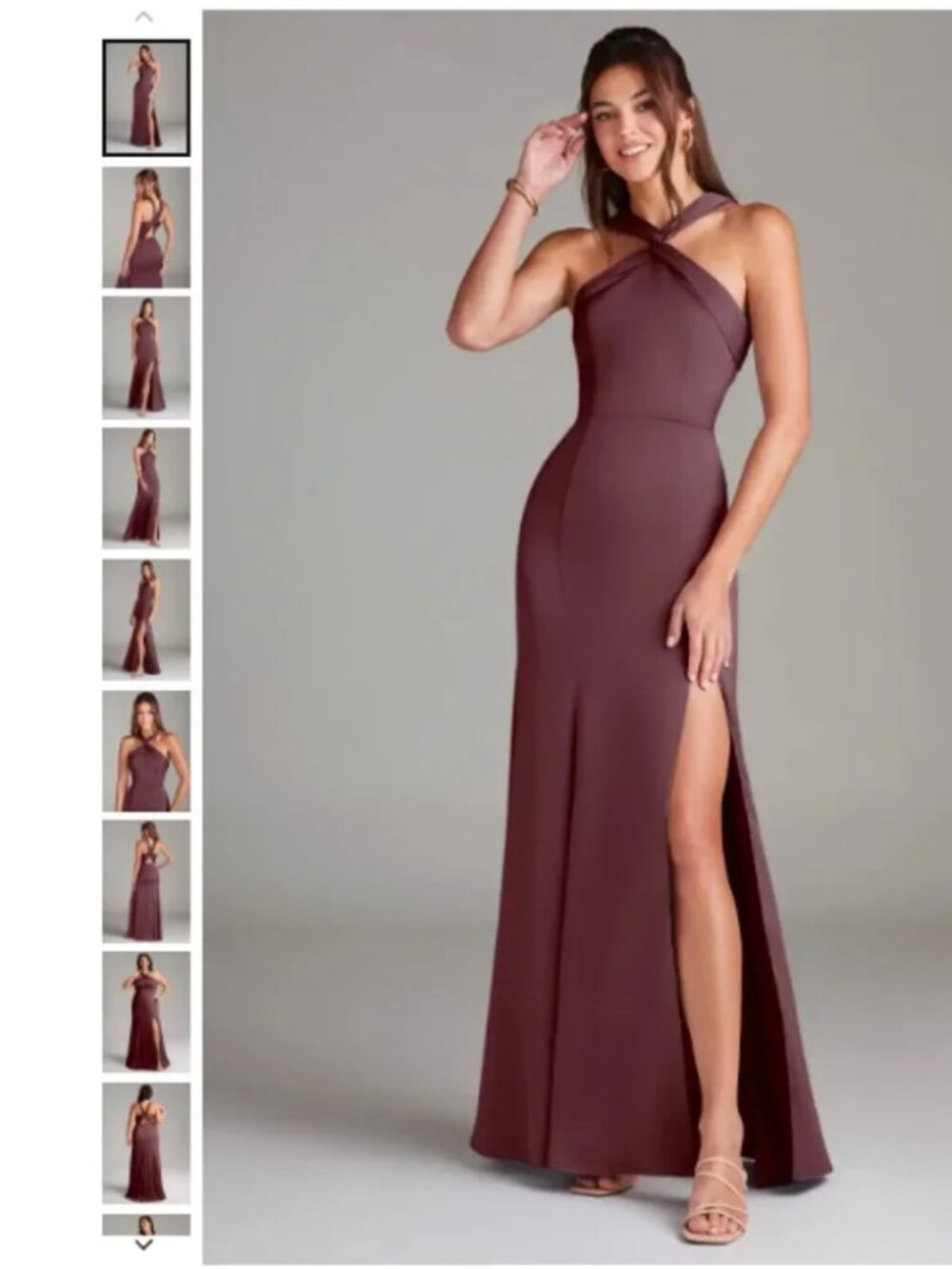 Azazie Rue Bridesmaid Dress Sangria Stretch Satin Maxi